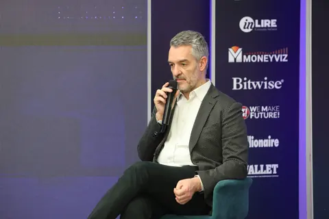 Alberto Giusti durante il suo intervento a Casa Sanremo Invest 2026.